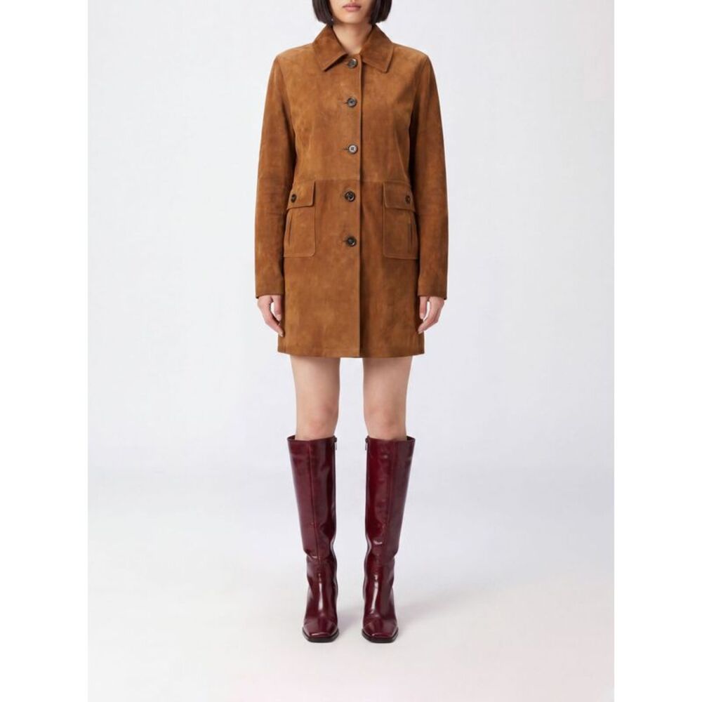 Valstar Women Valstar Knee-Length Single-Breasted Suede Coat With Classic Collar